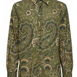 Etro Olive Paisley Button Down Shirt Retail $550 Very Good Condition